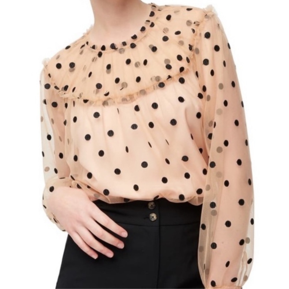 J.Crew XXS sheer polka dot nude top blouse camisole cami office work wear